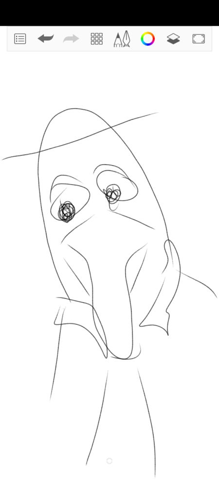 A very quick digital sketch, using only black "pencil", of Gonzo, done from memory. Big nose/upper lip. Oval head. Tie. 