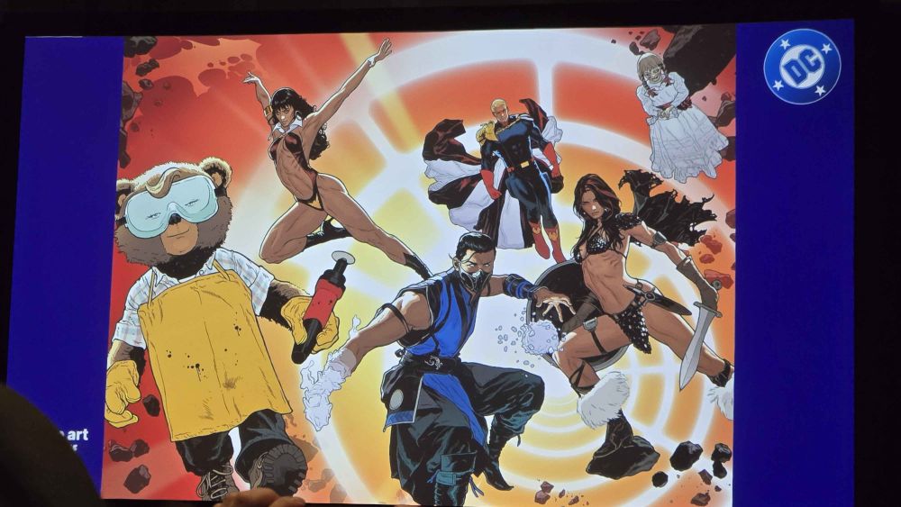 A promo image for DC's latest big crossover event featuring Vampirella from Vampirella, Sub-Zero from Mortal Kombat, Homelander from The Boys, Annabelle from The Conjuring or whatever the fuck, seemingly Red Sonja? Who I was sure was a Marvel character but whatever. And Sam Strong from Beneath The Trees Where Nobody Sees.