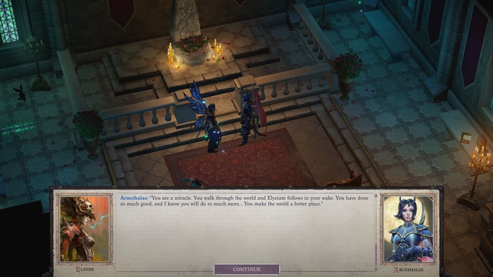 "Você é um milagre. Você anda pelo mundo e Elysium segue os seus passos. Você causou tanto bem ao mundo, e eu sei que você fará muito mais... Você torna o mundo, um lugar melhor."