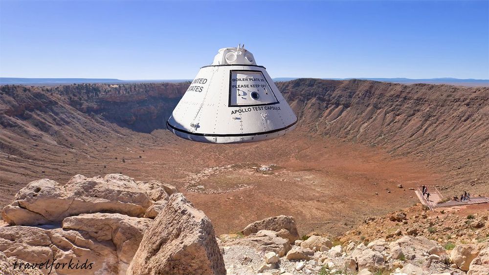 Meteor Crater with Apollo test capsule