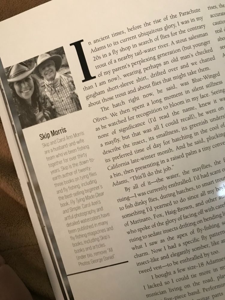 Skip and Carol's bio in Fly Fusion magazine, Fly Fishing the Rockies issue, Vol. 21, Issue 4.