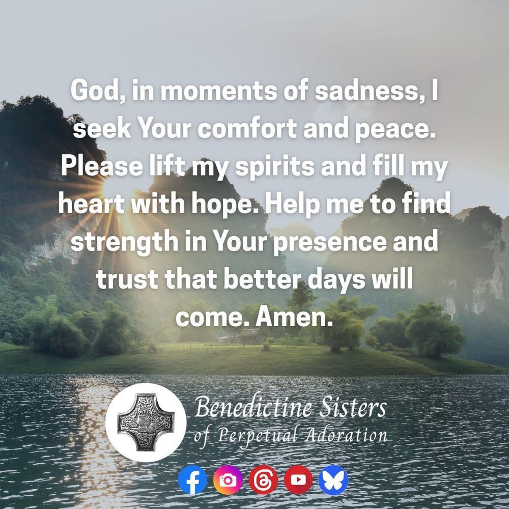 [PIC] Sunlight filters through clouds in a sky over trees the line a small lake [TEXT] Lord, in moments of sadness, I seek Your comfort and peace. Please lift my spirits and fill my heart with hope. Help me to find strength in Your presence and trust that better days will come. Amen.