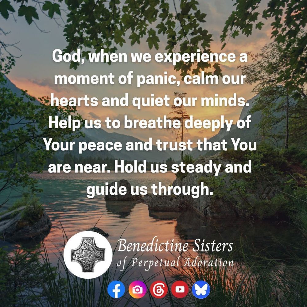 [PIC] Small calm lake nestled amid a mountain valley [TEXT] God, when we experience a moment of panic, calm our hearts and quiet our minds. Help us to breathe deeply of Your peace and trust that You are near. Hold us steady and guide us through.