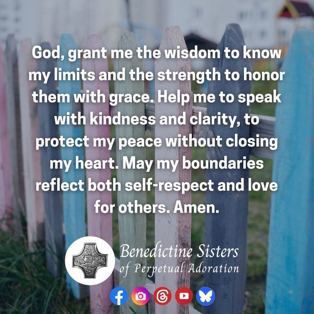 [PIC] Picket fence painted in pastel colors  [TEXT] God, grant me the wisdom to know my limits and the strength to honor them with grace. Help me to speak with kindness and clarity, to protect my peace without closing my heart. May my boundaries reflect both self-respect and love for others. Amen.