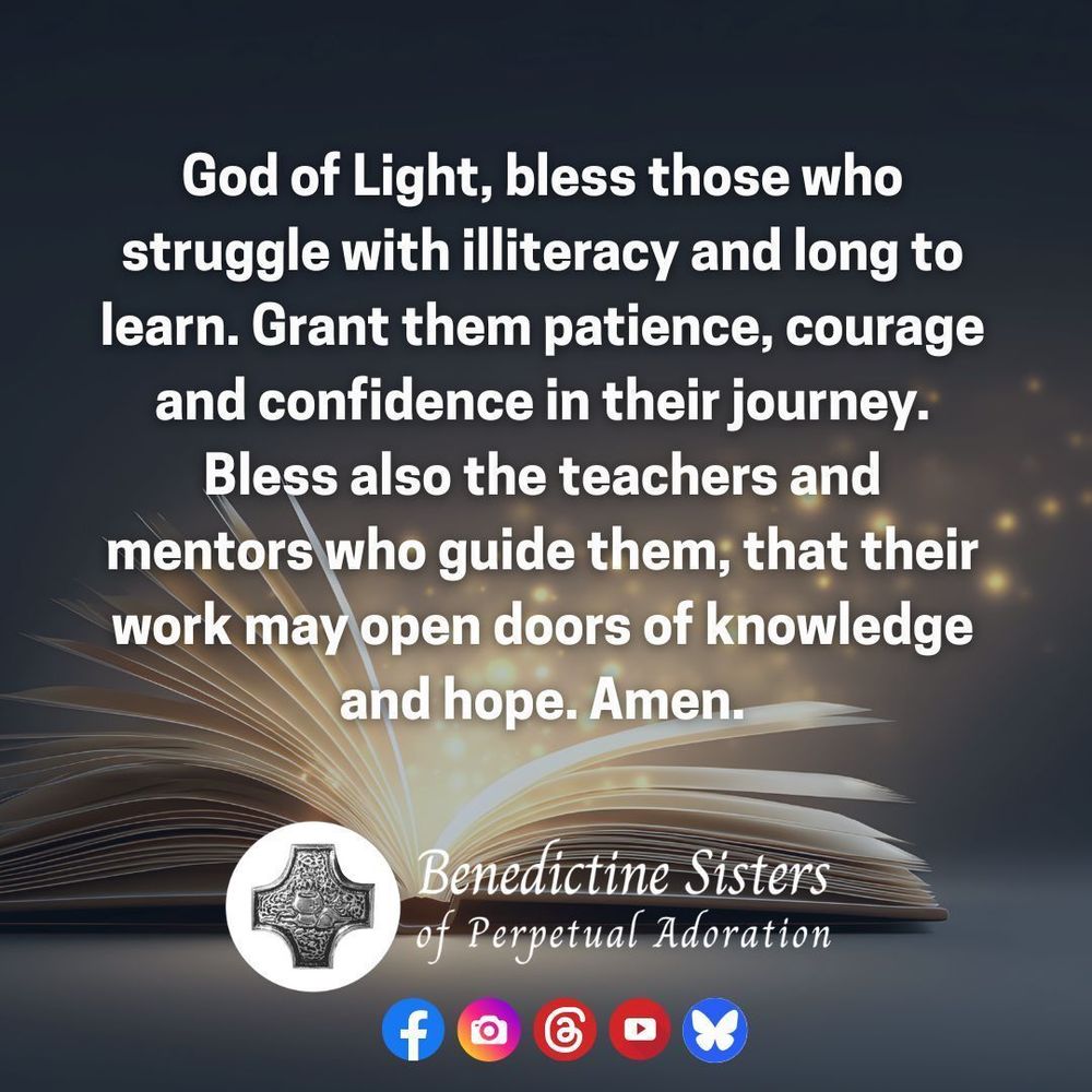[PIC] Light shines and sparkles from the pages of an open book [TEXT] God of Light, bless those who struggle with illiteracy and long to learn. Grant them patience, courage and confidence in their journey. Bless also the teachers and mentors who guide them, that their work may open doors of knowledge and hope. Amen.