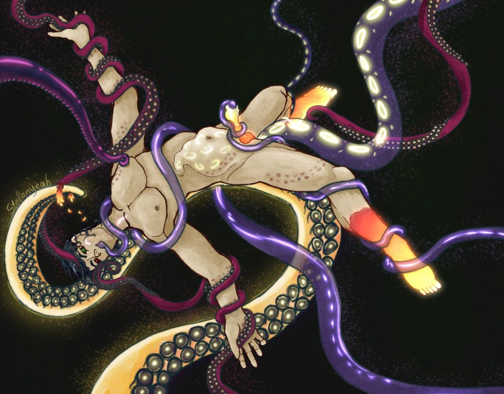 A naked Zagreus gets fucked and penetrated in all available holes by tentacles.

Important Note: Everyone consented prior to this drawing.