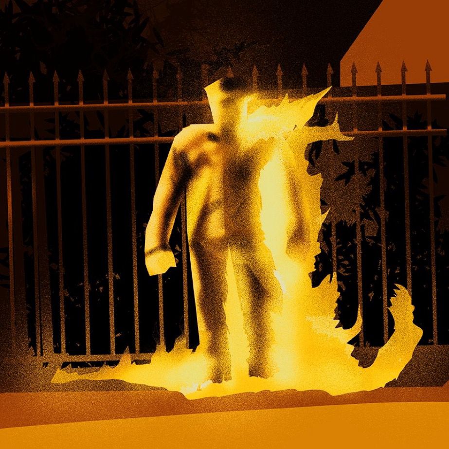 An illustration of former serviceman Aaron Bushnell during his self-immolation on this day last year.