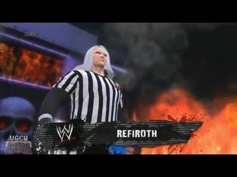 A create-a-wrestler named Refiroth, modeled after Sephiroth from Final Fantasy wearing a referee shirt.