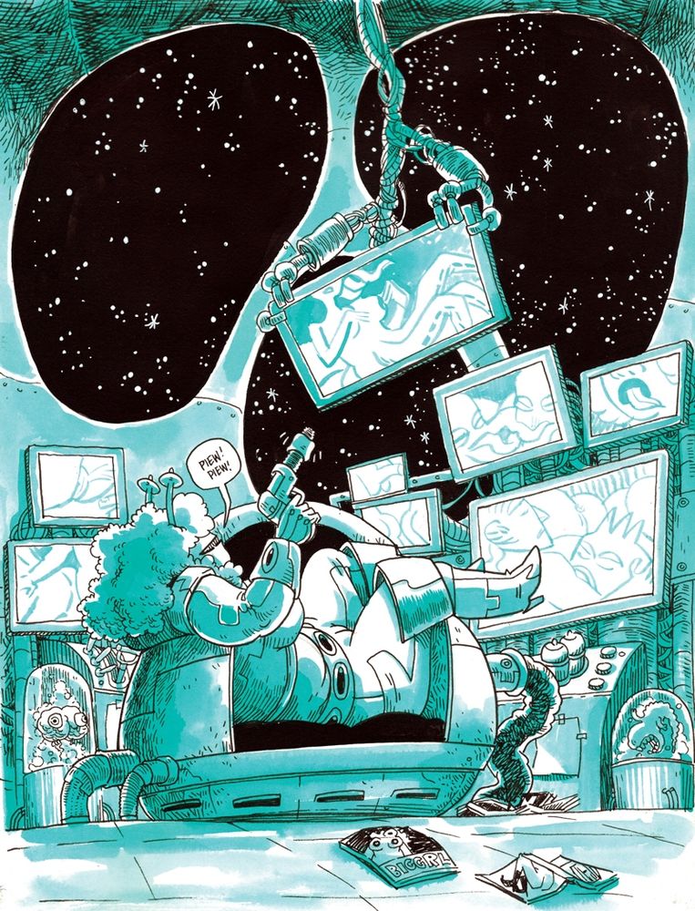 Sketchbook drawling of Alien watchin porn on tv