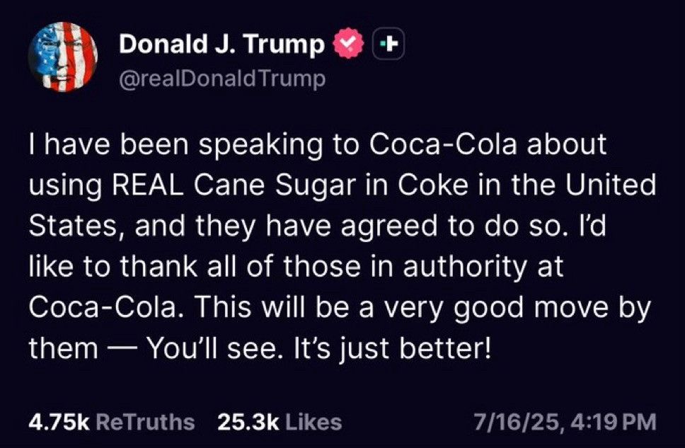 Trump post about coca cola.