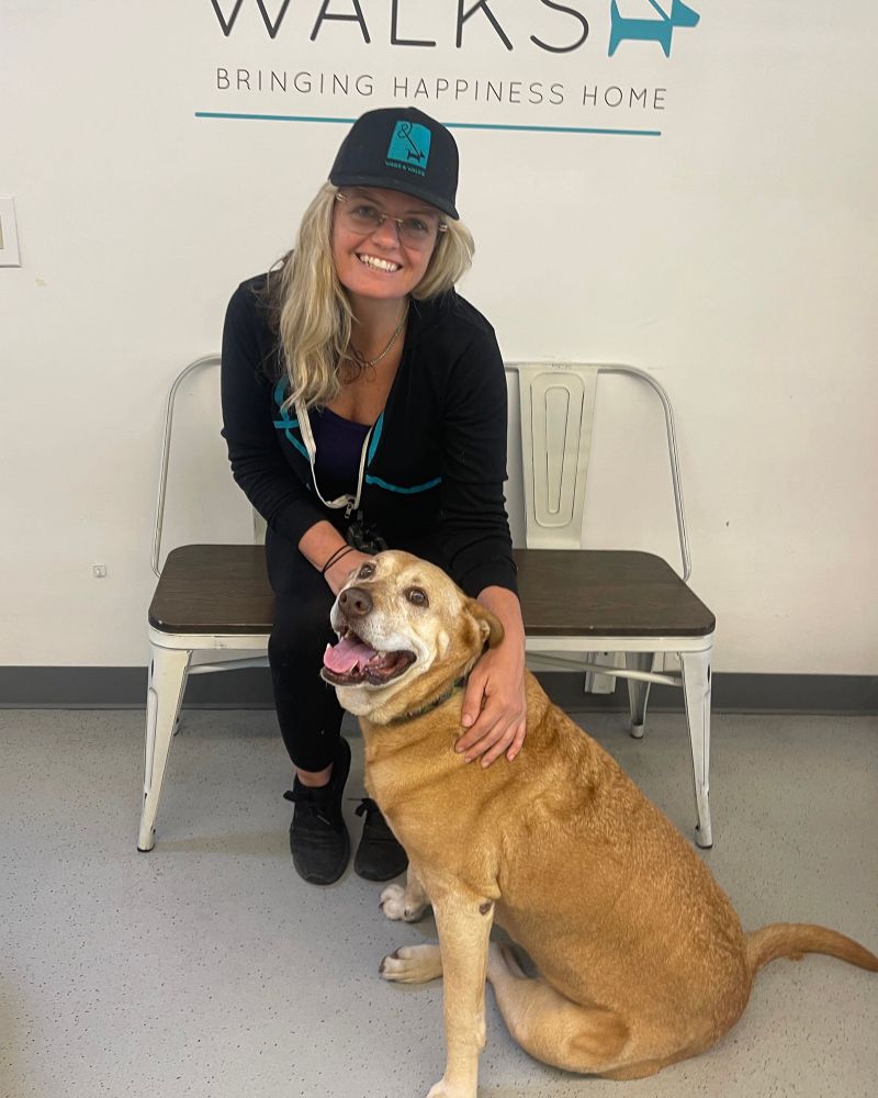 Rod poses with his new forever human on a bench at his rescue. It’s a happy day!