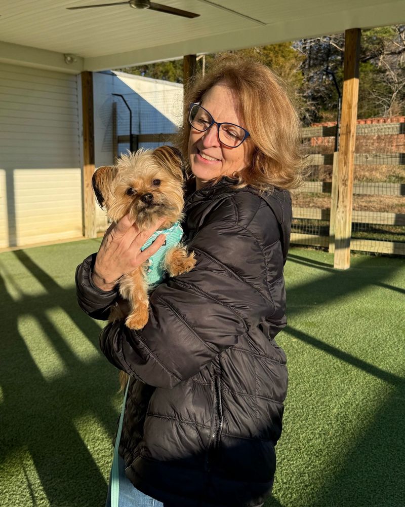 Scotty is embraced by his new forever mama on a sunny day.