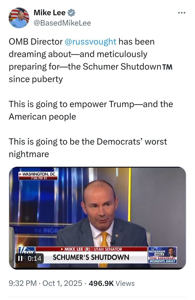 Tweet by Mike Lee discussing how Vought has been planning for this shutdown since he was a teenager. 