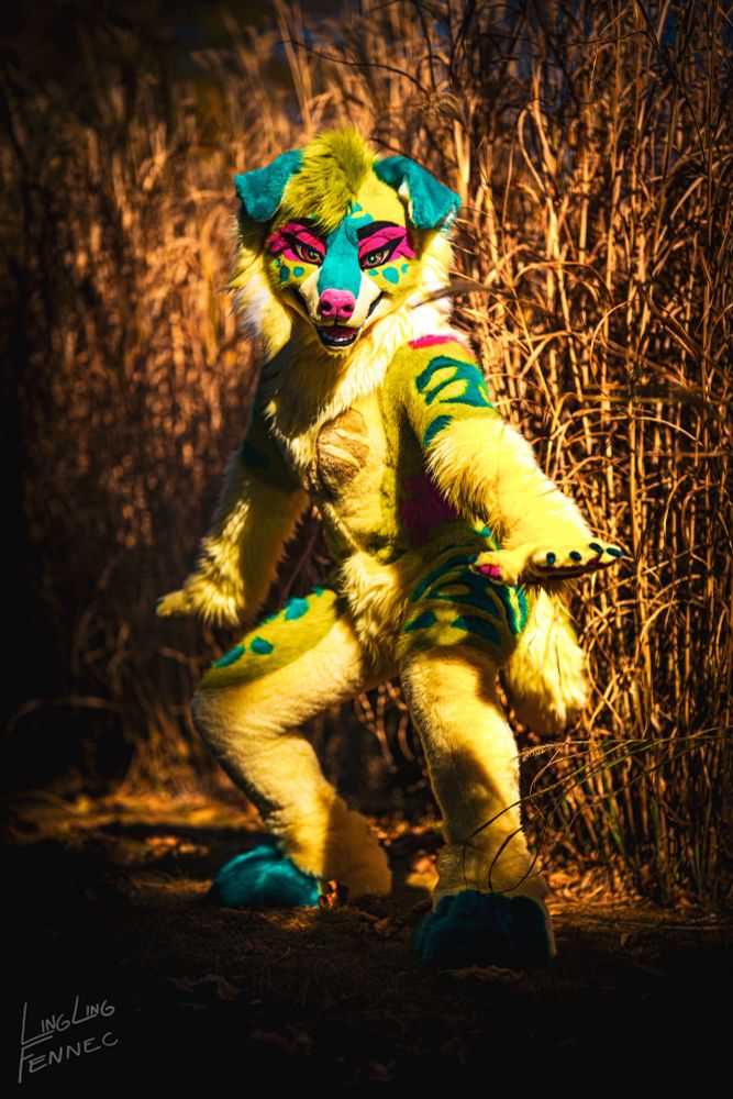 Laelia fursuit. She is covered with monstera leaf designs