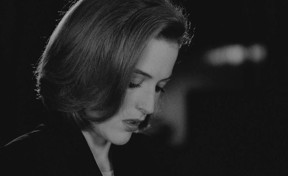 Dana Scully in black and white