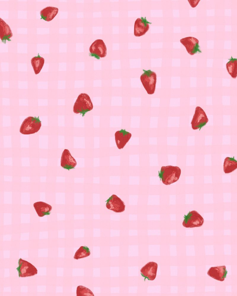 Digital drawing of Pink gingham with strawberries 