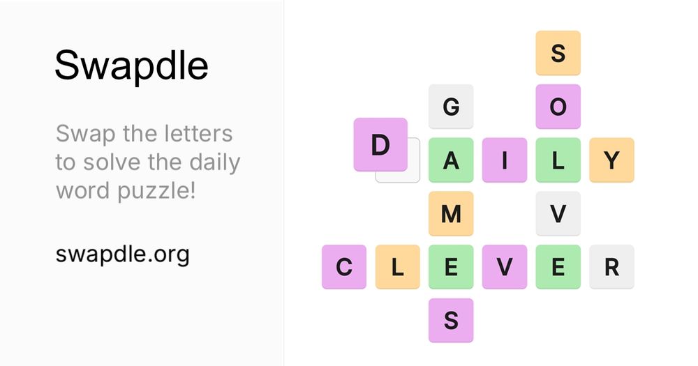 Play Swapdle's daily word puzzle game! Swap letters to solve the logic puzzle. New puzzle every day!