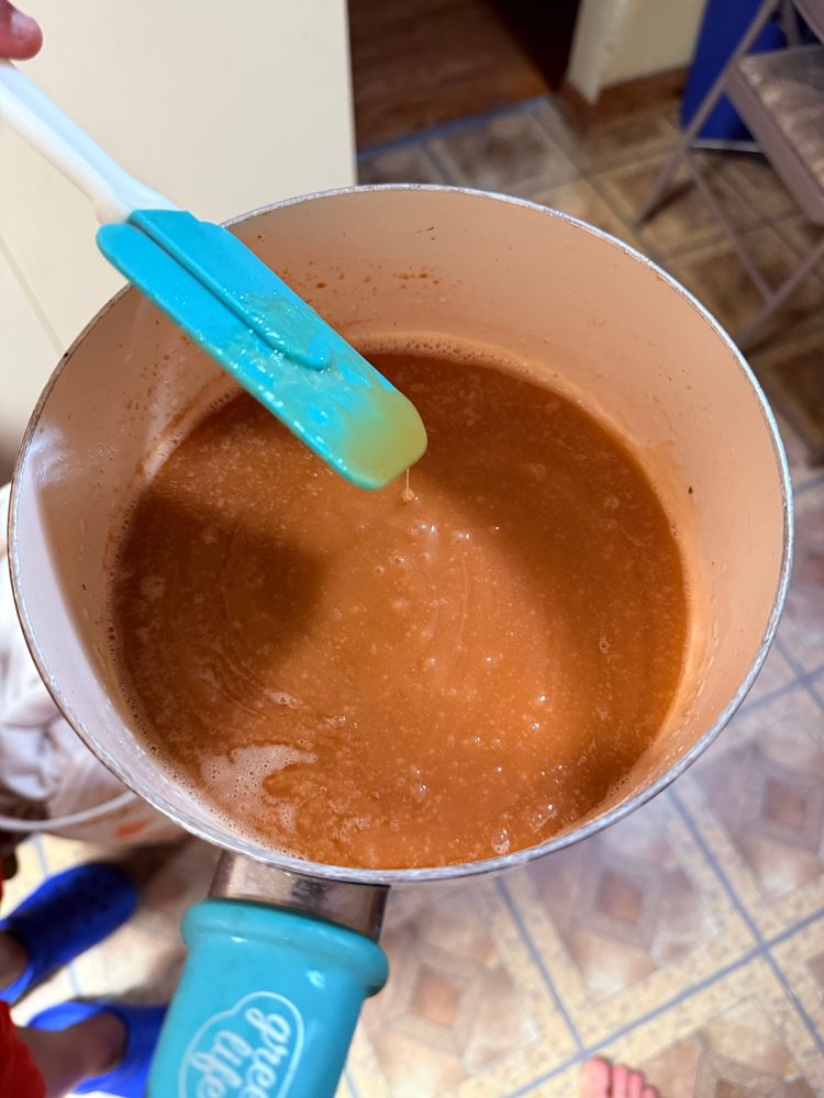 Caramel in a pot. 