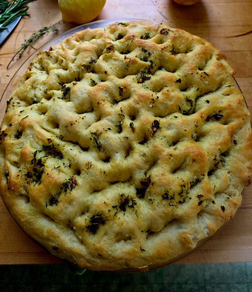 a lemon rosemary thyme focaccia