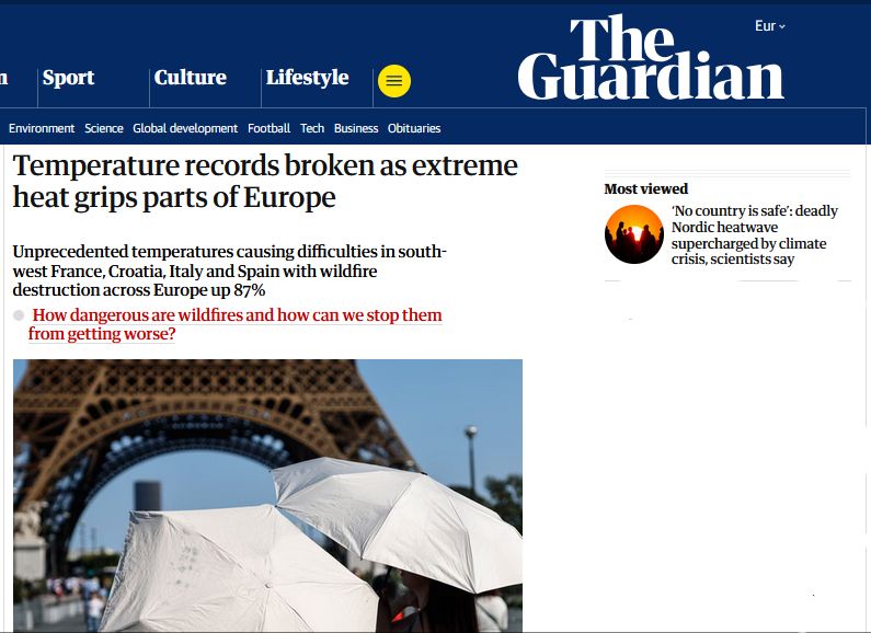 The Guardian article: Temperature records broken as extreme heat grips parts of Europe