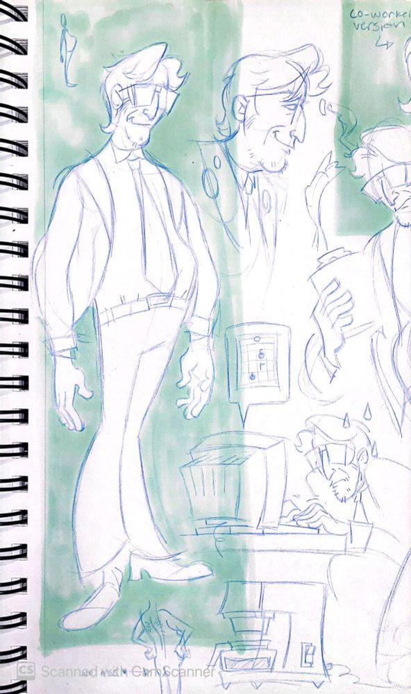 A traditional sketch of a businessman in his late thirties. He is seen standing, sporting a suit and tie. A pair of oversized aviator glasses cover his eyes. His expression appearing both content and happy. 