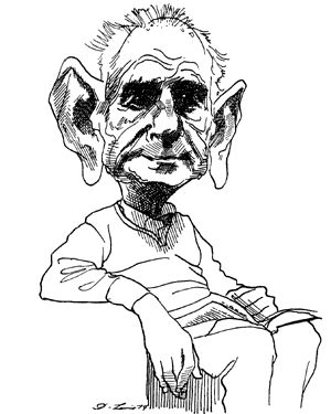 Caricature of Popper by David Levine for The New York Review of Books.