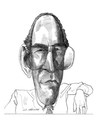 Caricature of Kuhn by David Levine for The New York Review of Books. 