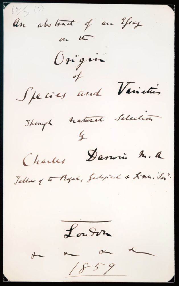 Darwin’s manuscript of the title page to the Origin. Credit: Darwin Online.