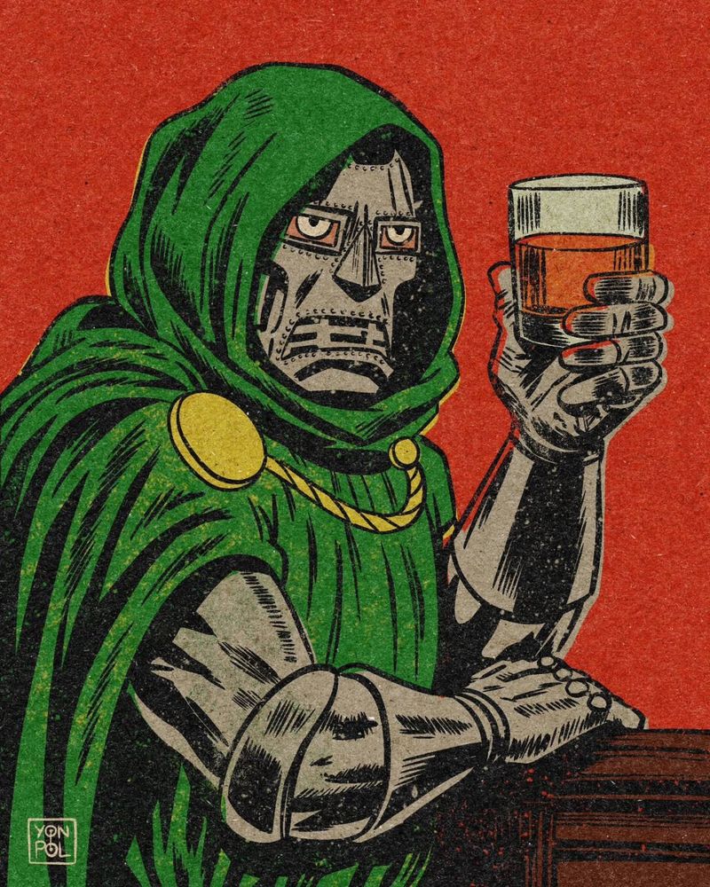 Doctor Doom toasting with what looks like a glass full of liquor