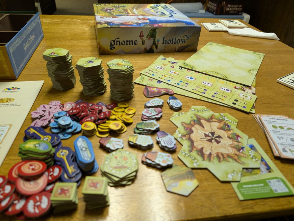 Game components for the Gnome Hollow board game