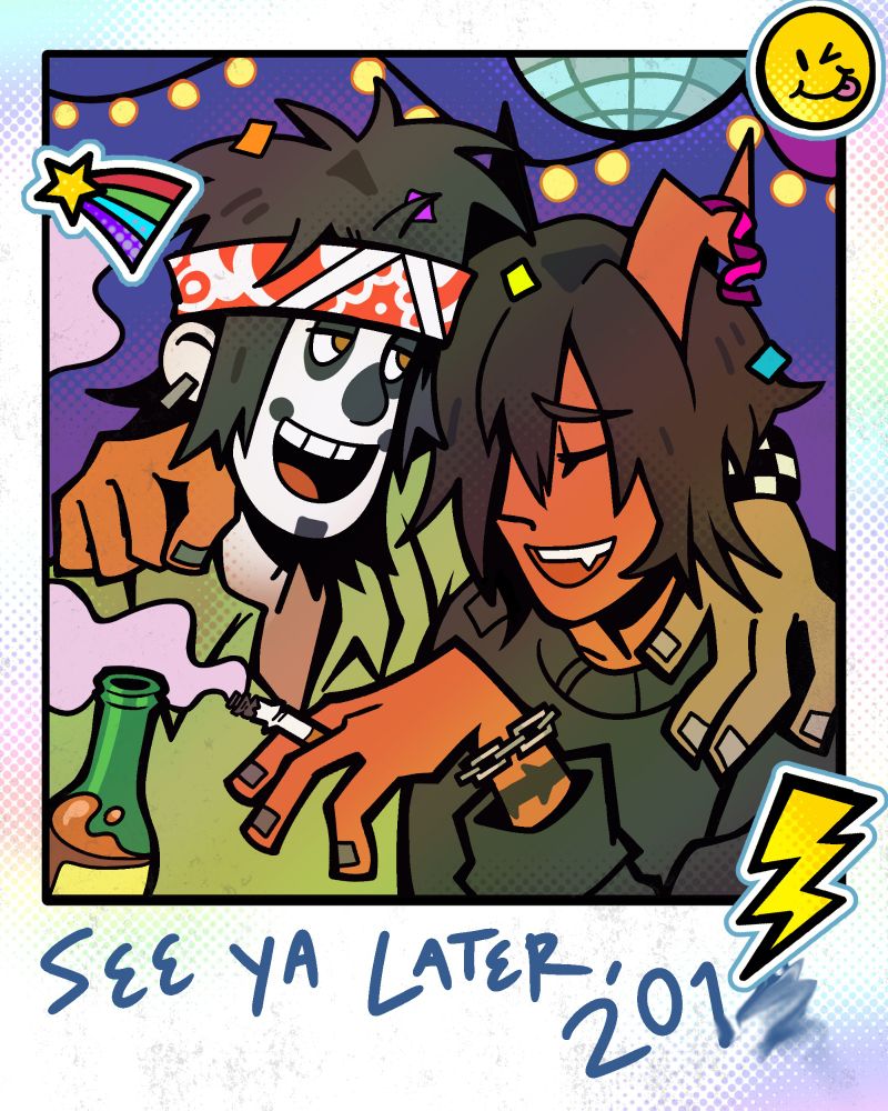 Polaroid of local juggalo Blaine and notable emo Chico crack a few inside jokes at the New Year's party