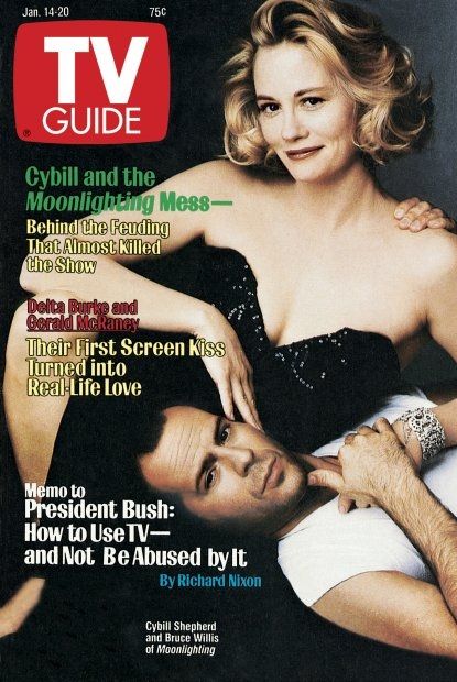 TV Guide cover with Cybill Shepherd and Bruce Willis from Moonlighting
