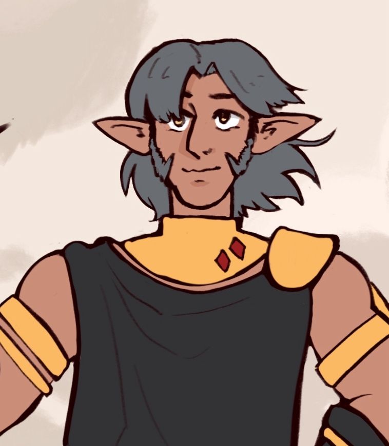Urianger looking upwards holding a pen. 