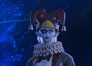 Deeziel in joker attire, logging into Eorzea.