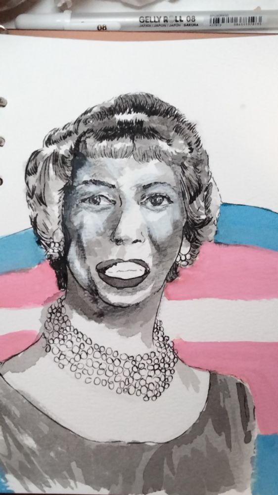 a watercolor and ink painting of Christine Jorgenson