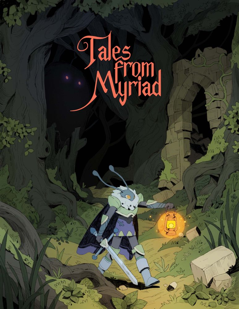 A moth knight walks through the woods holding a lantern
