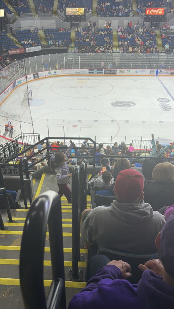 Girl dancing at hockey game. 