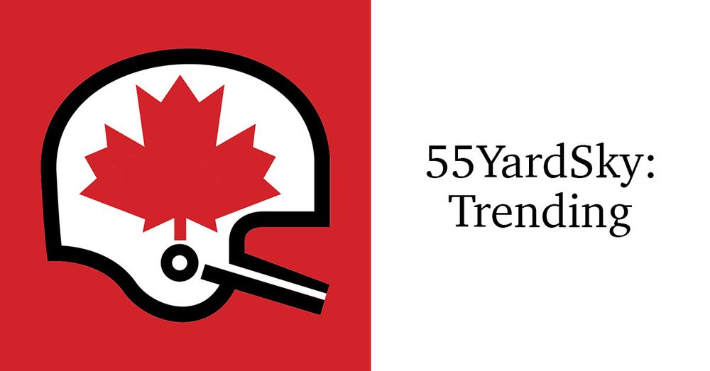 55YardSky: Trending graphic with a while helmet on a red background with a red leaf on the side