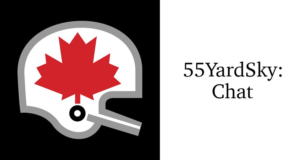 55YardSky: Chat graphic with a while helmet on a black background with a red leaf on the side