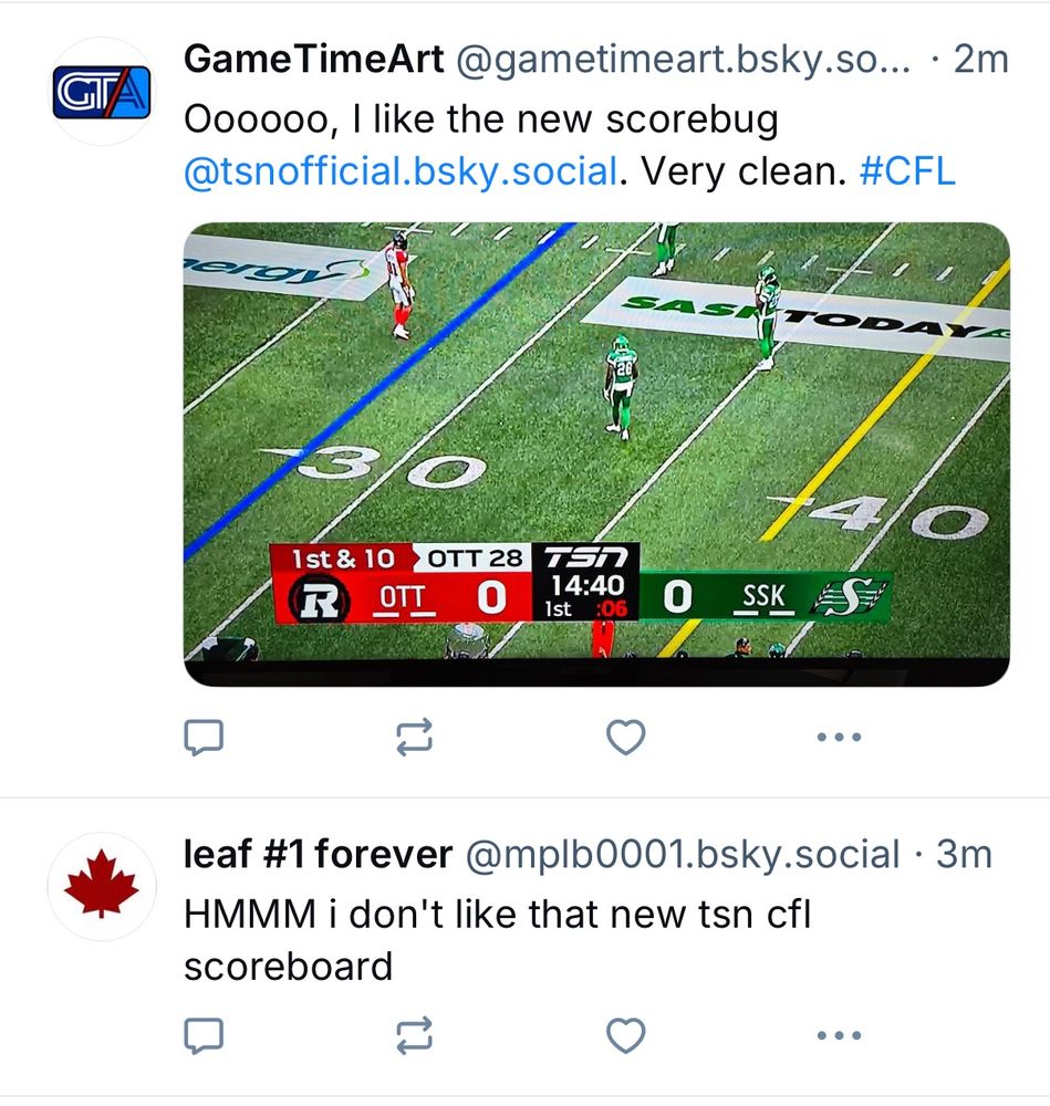 Contrasting posts about TSN's new score bug
