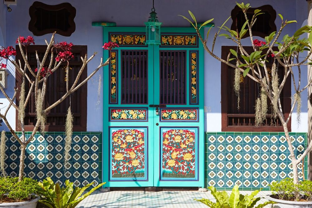 The front door of a beautifully restored Peranakan style house in George Town, Penang.