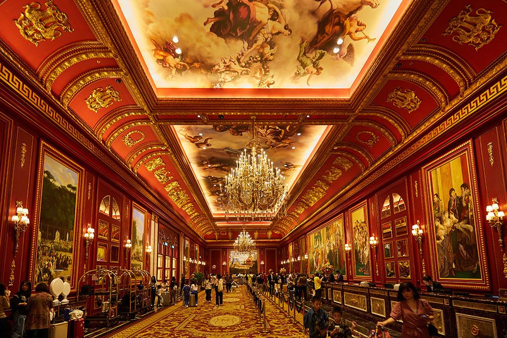 The lobby of The Parisian, a hotel and casino in Macau