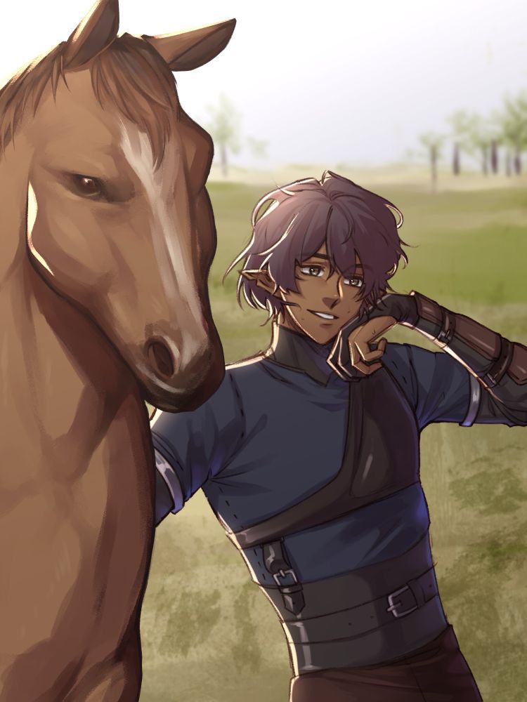 Freid and his horse. He’s wiping sweat off his face.