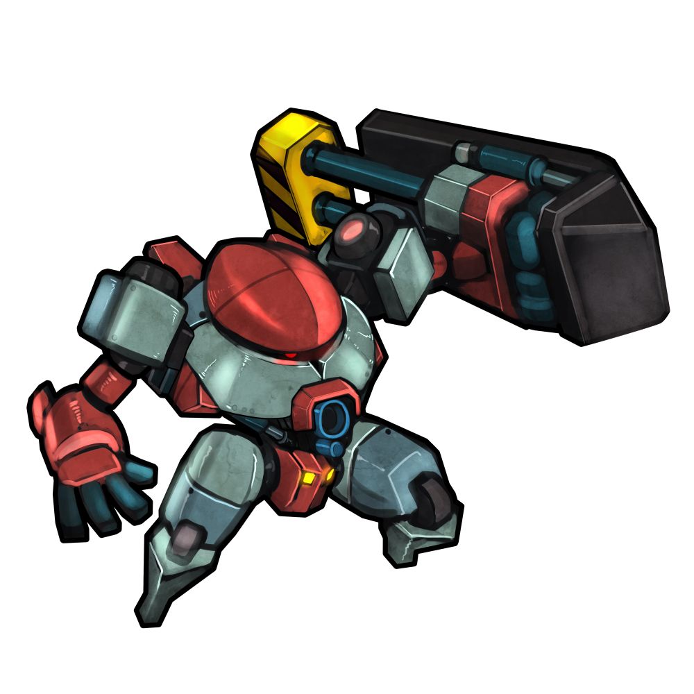 A mecha with a huge left fist. 

This is Zheng, the mech that debuted in the mech TTRPG Lancer, and its huge fist is its signature weapon.