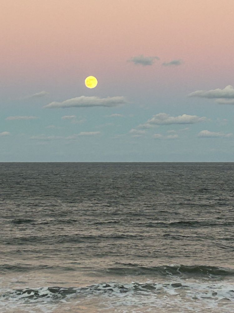 Supermoon rising above a pastel
Sky over the ocean 