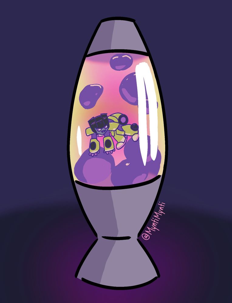 Swindle from Transformers Animated floating in a lava lamp