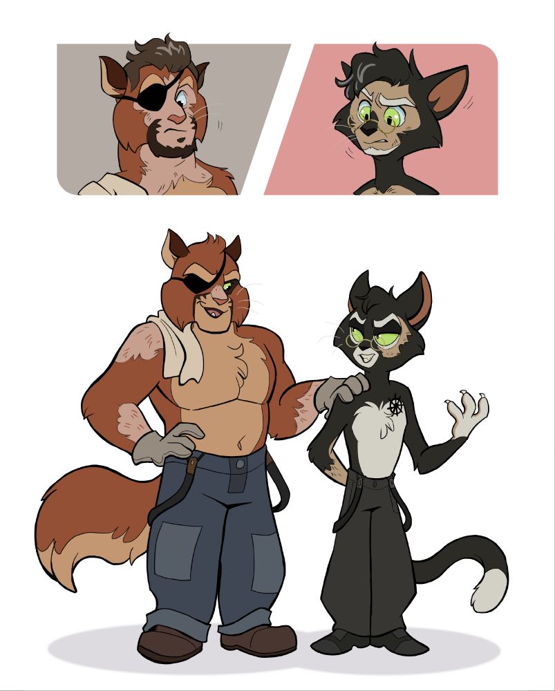 The second iteration transforms the duo into the pair from Lackadaisy, Viktor and Mordecai