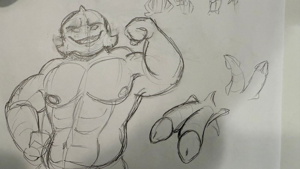 A pencil sketch of an alien shark from Liko and Stitch.