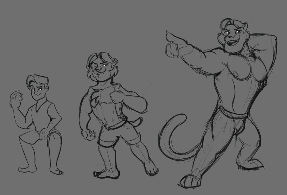 A man transforms into a large muscular tiger.