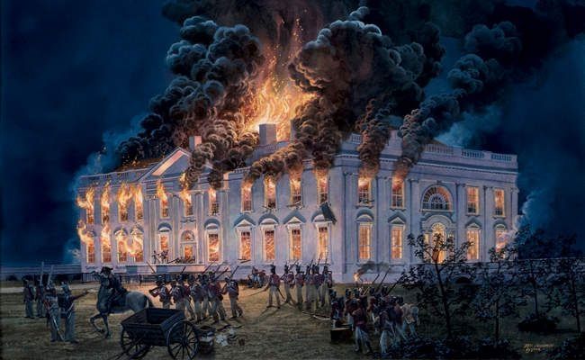 Painting of The White House Burning in 1814. (Tom Freeman, 2014)